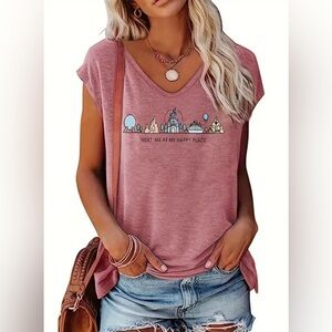 Disney Print Cap Sleeve Top for Women, Short Sleeve Blouse size S
